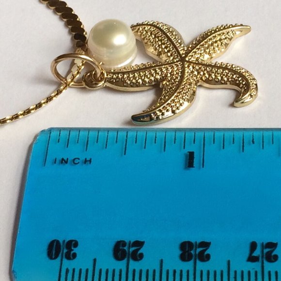 Starfish Pearl Necklace 23" Gold Plated Sea life Island Freshwater White - Picture 10 of 10